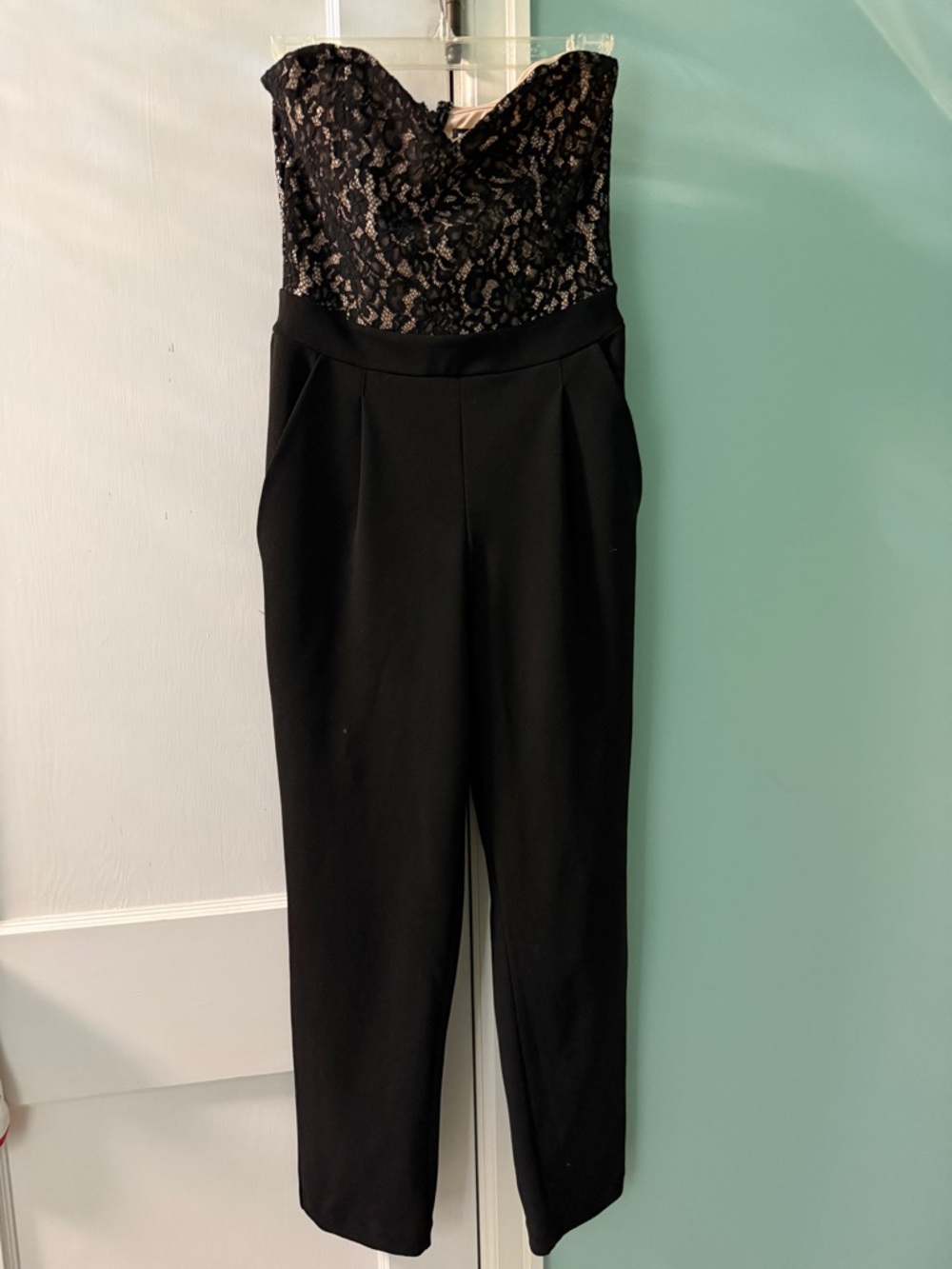 Express Black Strapless Lace Bodice Jumpsuit